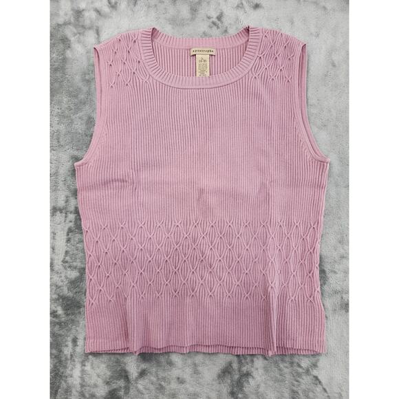 Vintage 90s Apostrophe Sleeveless Pullover Sweater Size L Pink Stretch Rib Knit - Picture 1 of 7